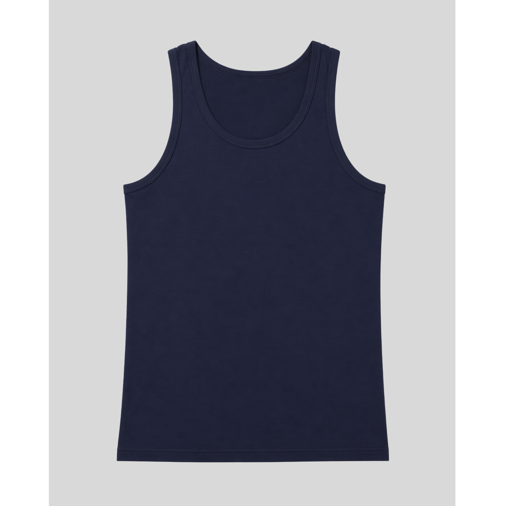 Navy blue tank top on a light gray background
