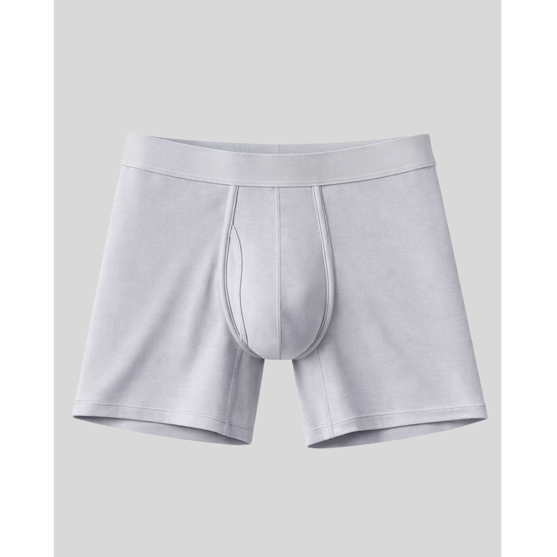Light gray boxer briefs on a light gray background