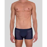 Model in SilkCut trunks side profile showing 4-way stretch fit