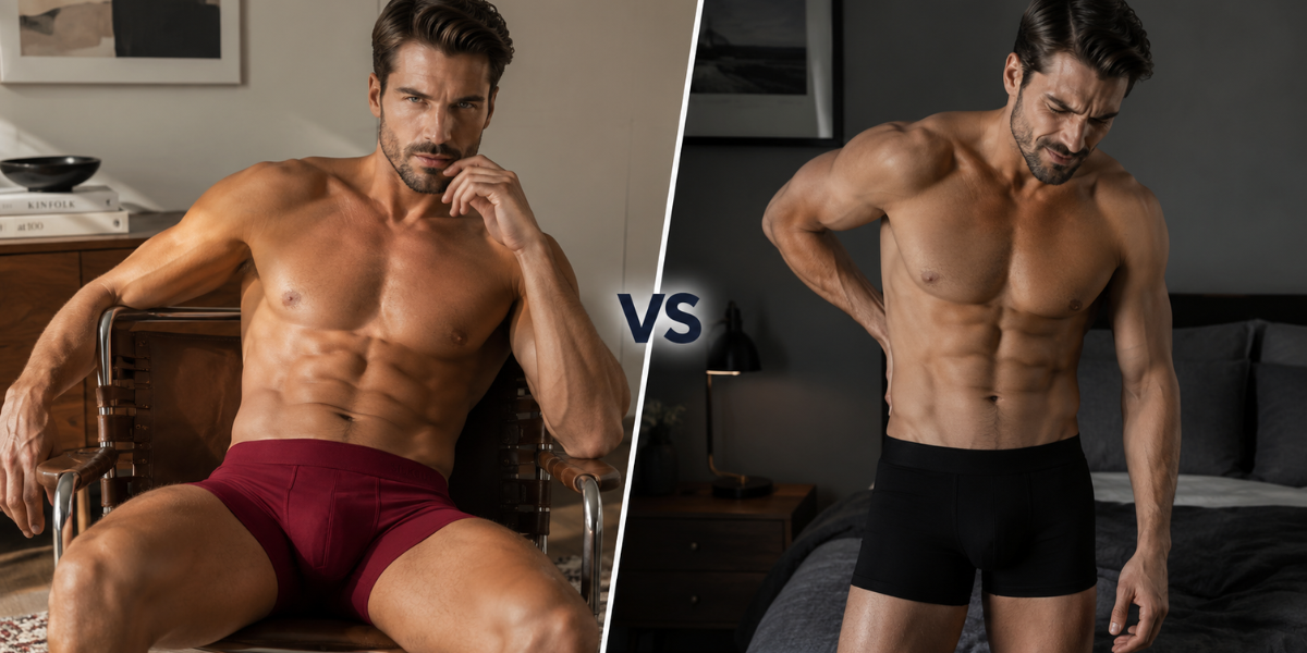 SilkCut vs CDLP comparison image showing premium breathable SilkCut underwear beside luxury minimalist designer underwear
